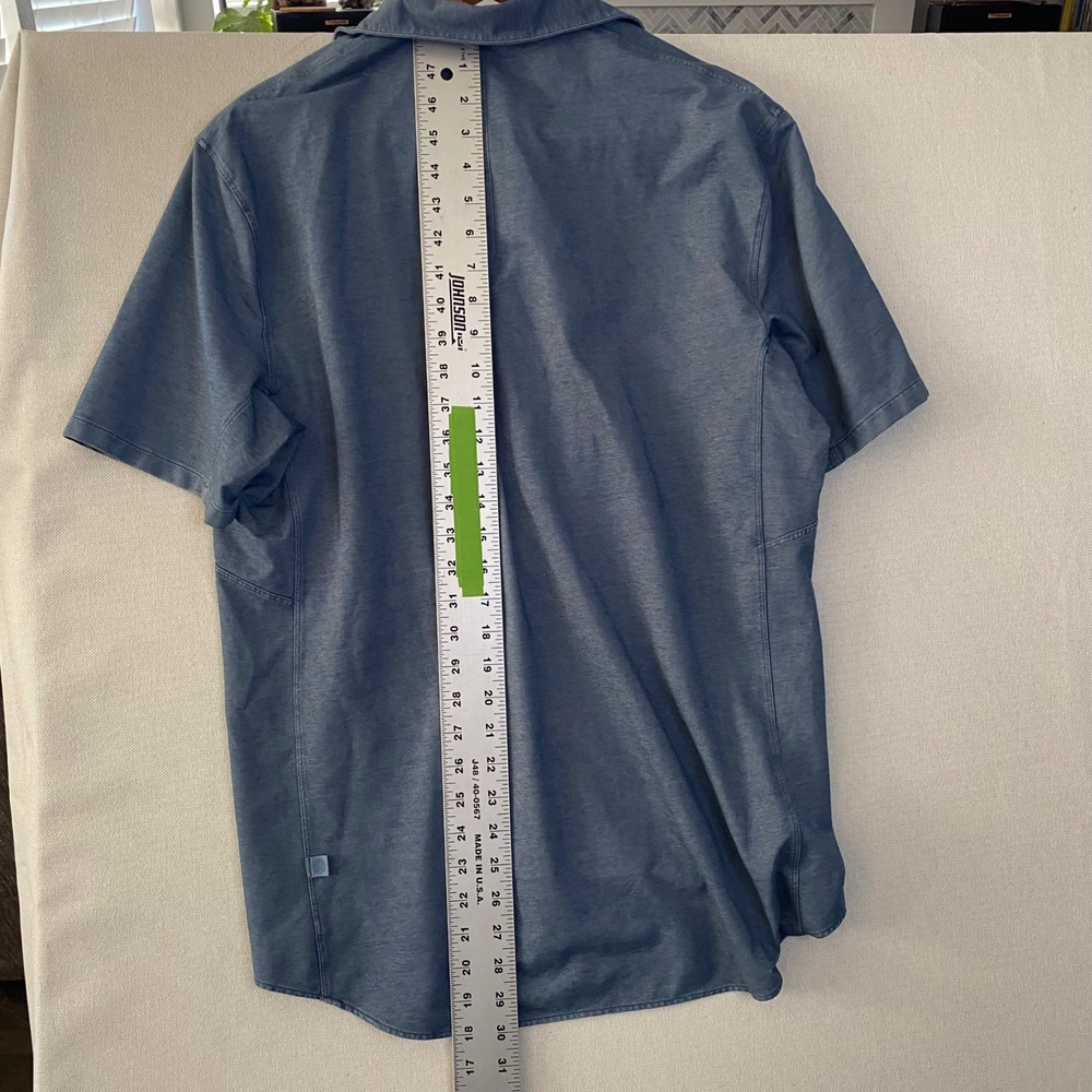 Lululemon Mens Short Sleeve Button Down Shirt Blue Heathered Tech Polo M - Picture 8 of 10